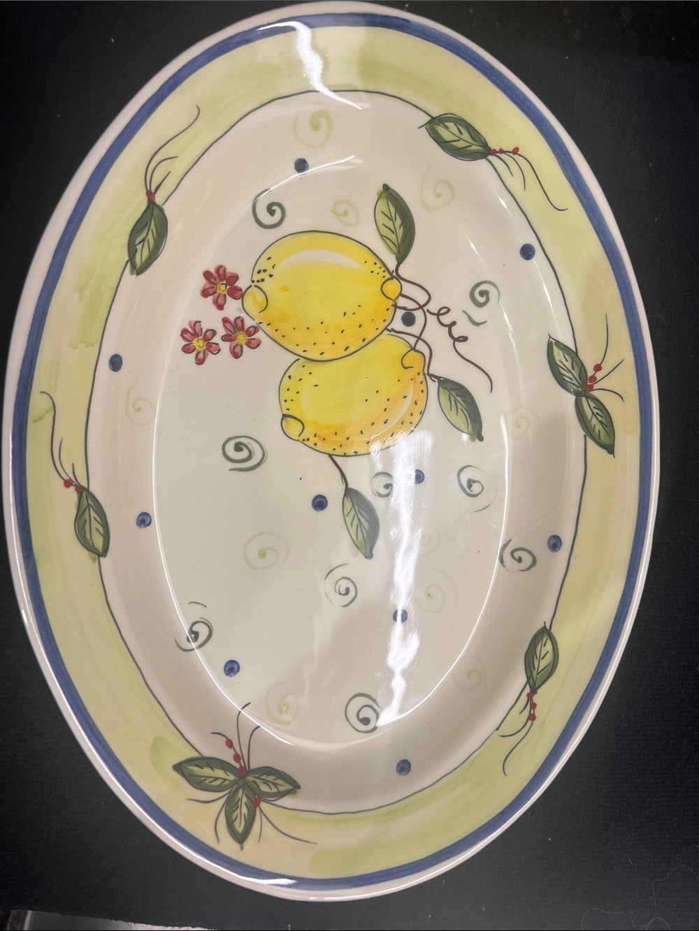 🍋 Vintage Hand-Painted Portuguese Lemon Ceramic Oval Serving Platter 🍋